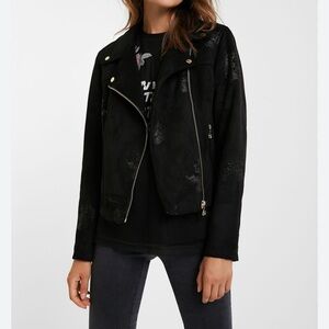 Desigual Slim floral Faux Suede biker jacket